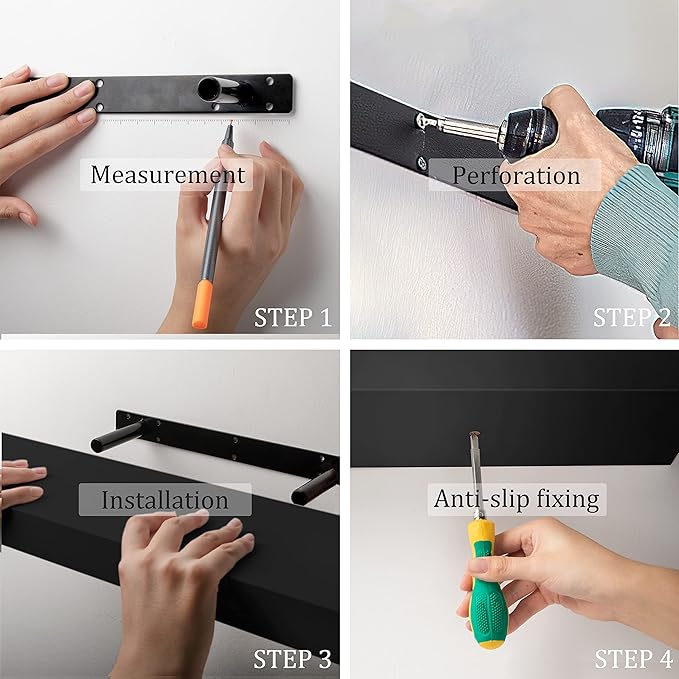 BAMEOS Floating Shelves, 35 Wx7 D Black Wall Mounted Wooden Shelves with Invisible Brackets Set of 2, Hanging Wall Shelves Decoration for Bedroom and Kitchen