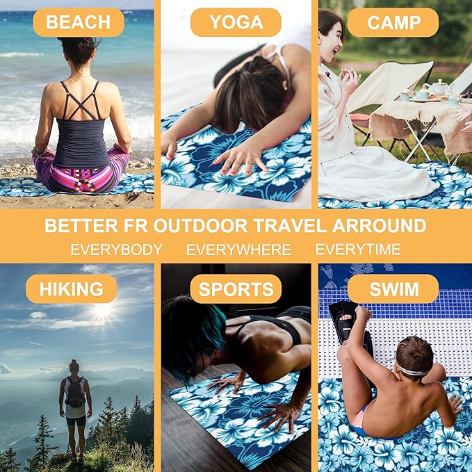 Beach Towel, Blue Hibiscus Floral Beach Towel Oversized Sand Proof Absorbent, Quick-Dry Bath Pool Swim Towel for Shower Spa Vacation, 29.5” X 59”