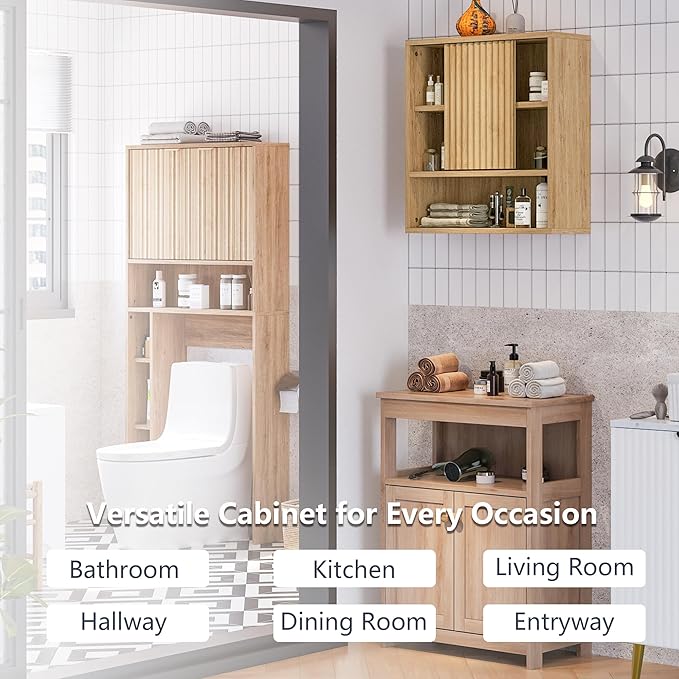 2 Pcs Bathroom Wall Cabinet Above Toilet Storage,Wall Mounted Storage with Adjustable Shelves, Space-Saving Modern Design for Bathroom & Laundry Room, Kitchen, Dining Room, Living Room