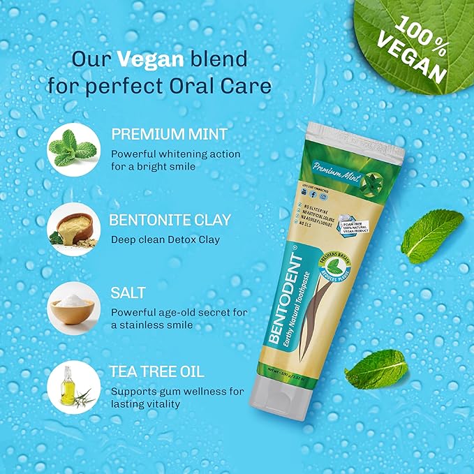 Bentodent Fluoride Free Mineral Toothpaste with Natural bentonite Clay, 100 g and Organic Coconut Sesame Oil Pulling with neem, 177ml for Fresh Breath and Teeth whitening, Vegan