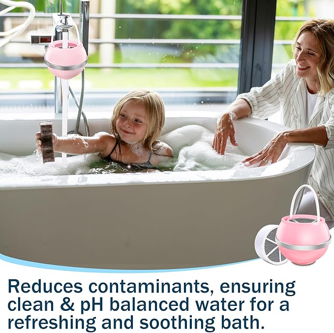 Bath Ball Filter,Bathtub Water Filter For Tub Faucet, Removes Contaminants For Softer, Smoother Skin, BPA Free (Rose Pink)
