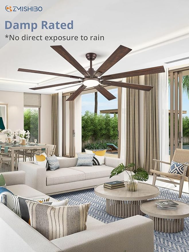 72 inch Oil Rubbed Bronze Ceiling Fans with Lights and Remote, Indoor/Outdoor Farmhouse Ceiling Fan for Living Room Patio, 6 Speed Reversible Quiet DC Motor, 3CCT, Dual Finish Blades