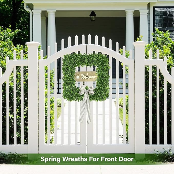 Artgar 20Inch Boxwood Wreath, Spring Wreaths for Front Door, Realistic Green Square Boxwood Wreath for Year-Round Decor, Artificial Summer Wreaths for Wedding Farmhouse Indoor/Outdoor Porch Decor
