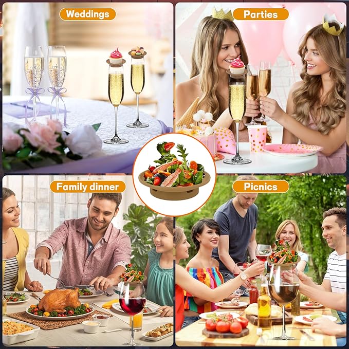 4 Pack Wine Glass Charcuterie Topper, Mini Charcuterie Boards for Wine Glass, Charcuterie Wine Glass Topper, Reusable Wine Glass Topper Coasters Plate for Family Gatherings and parties(yellow)