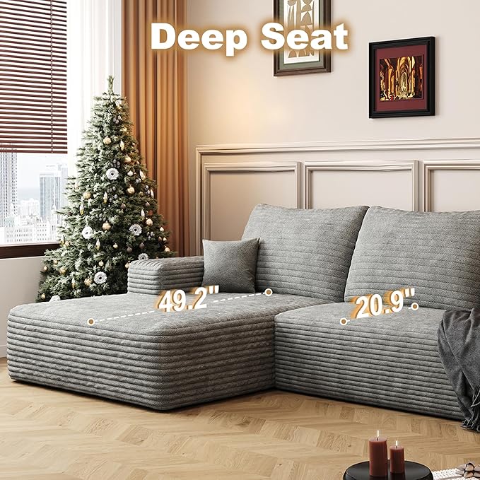 108" Sectional Couches for Living Room Modern Modular Sofa with L-Shape Couchs Upholstered Boneless Couch Deep Seat Sectional Couch with Chaise (Grey, Left Facing Chaise+2Seaters)