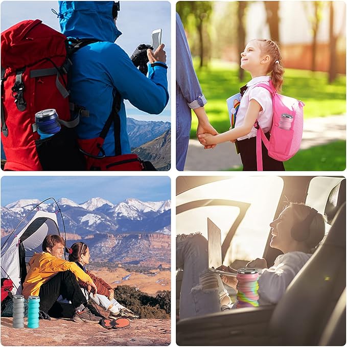 BeHeSo Collapsible Water Bottles with Silicone Brush - Straw Silicone Foldable Water Bottle Reusable Camping Cup Leak Proof Portable Travel Sport Water Bottle-500ml/17oz (Blue Camo)