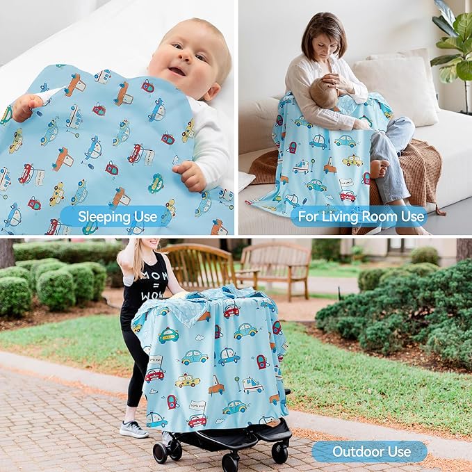 Baby Blanket for Boys Girls Super Soft Blanket,Fluffy Cool Lightweight Baby Receiving Blankets,Double Layer with Dotted Backing for Toddler Nursery (Blue, car30*40in)