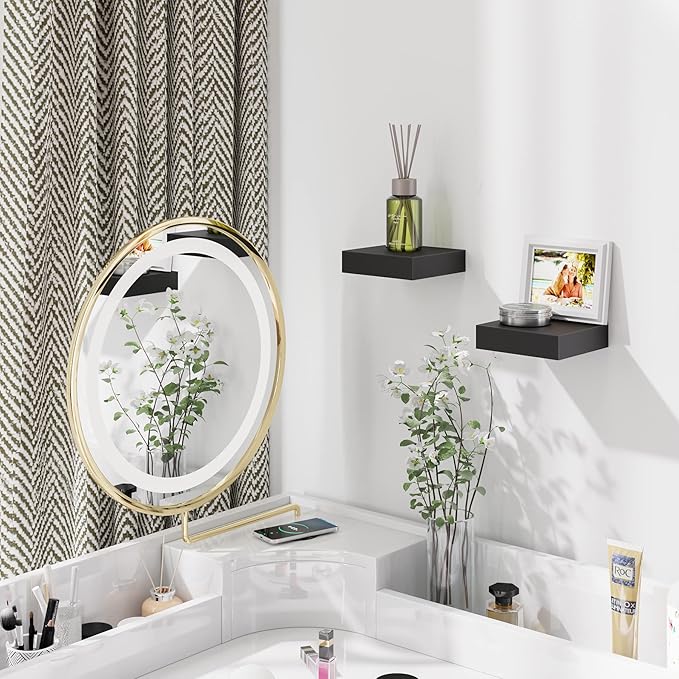 BAMEOS Small Floating Shelves for Wall, Small Black Shelf 5.9 * 5.7 Inch Display Ledges for Decor, Mini Shelf for Wall, Black