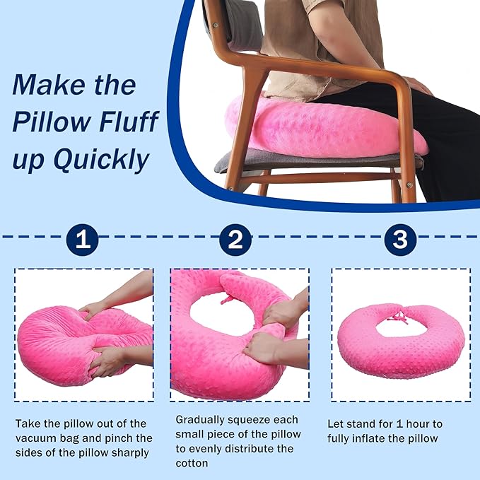 BBL Pillow After Surgery for Butt Sleeping, Brazilian Butt Lift Pillow Post Surgery Recovery for Sitting Sleeping Driving Donut Pillow for Woman Lumbar Back Cushion Seat Foam (Pink Dot)