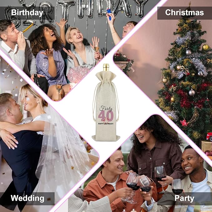 40th Birthday Gift for Women Men Wine Bag Funny 40th Milestone Gift Turning 40 Years Old Gift for Friends Drawstring Wine Wrap Bag Christmas Happy Birthday Gift for Mom Aunt Sister Wine Gift Bag