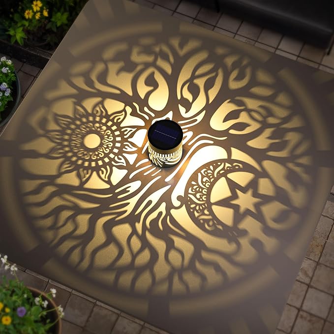 4 Pack Large Solar Fence Lights Metal Solar Powered Outdoor Wall Deck Step Lights Tree Theme Waterproof Fence Light for Garden Post Patio Backyard Yard Decor, Gardening Gifts for Women Mom Grandma