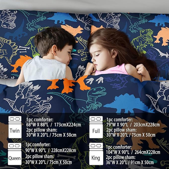 Blue Dinosaur Comforter Set Queen Boys,Cute Dinosaur Bedding Set Queen for Kids,Kawaii Dragon Comforter Blue Bedroom Decor,Cute Animal Bedding Kawaii Animal Quilt Boys