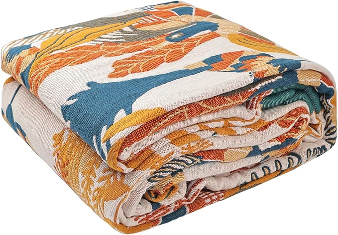 Boho Throw Blanket for Bed - 100% Pure Cotton Ultra Soft Rustic Quilt - Farmhouse Decor Bed Blankets, All Season Rustic Throw for Sofa Couch Chair(60"×80", Floral Bird)