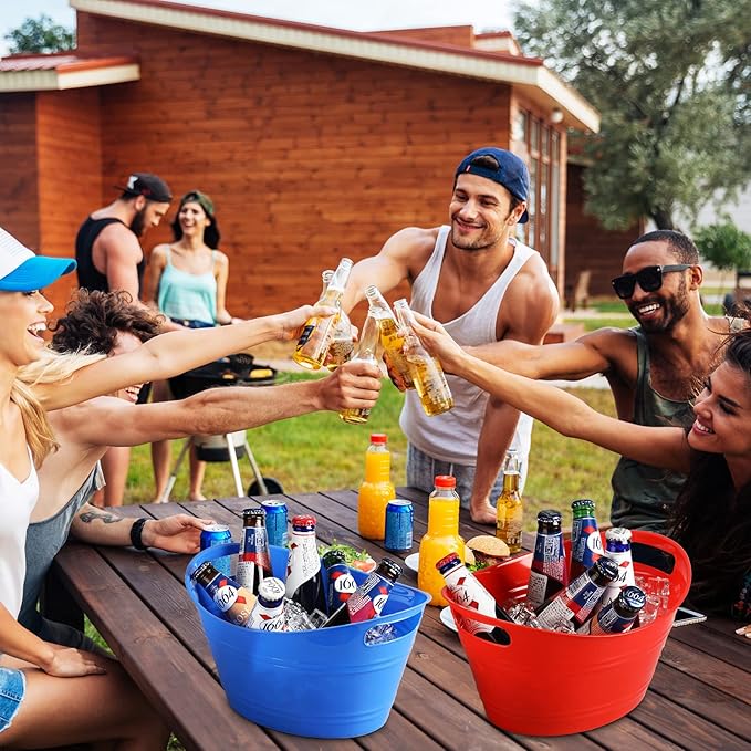 6 Pieces Ice Buckets Bulk, Plastic Ice Buckets with Handles, Oval Storage Tub, Large Capacity Ice Drink Bucket for Party Bar Wine Beer Champagne Beverage Bottle Cooler (Multicolor,4.5 Liter)