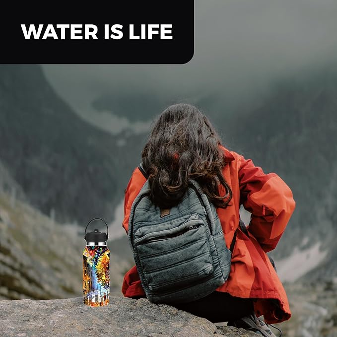 32oz Stainless Steel Sports Water Bottle with Straw Lid - Leak-Proof, Durable Design for Hydration on the Go During Workouts, Travel & Outdoor Activities, City Rain