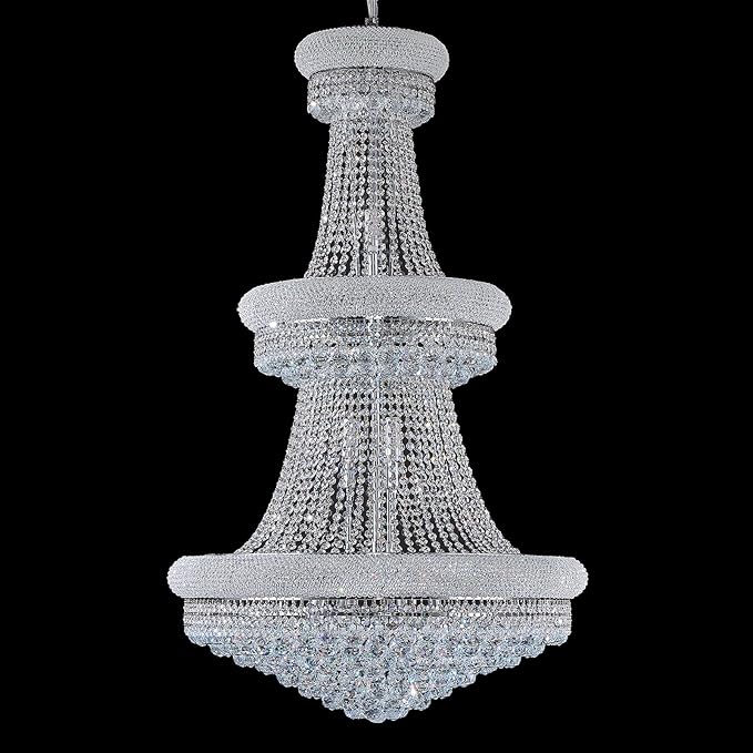 31 - Light Large Empire Crystal Chandelier for High Ceiling Foyer Entryway Staircase Living Room Dining Room Chrome Finish