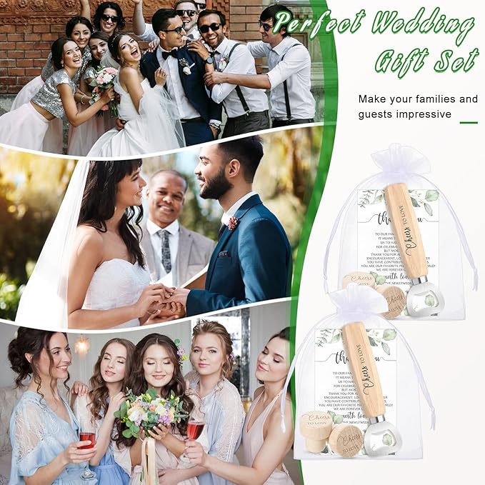 Barydat 36 Sets Wedding Favors Bulk for Guests Wine Corks Wooden Stopper Beer Bottle Opener Wedding Thank You Gift Card Organza Bag Wedding Appreciation Gifts for Bridal Shower