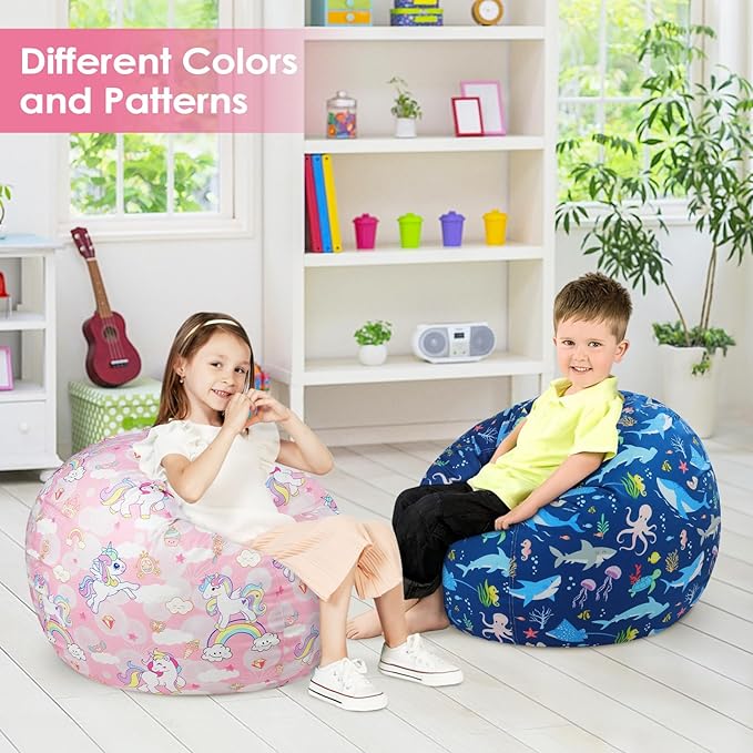 Bean Bag Chair for Kids Stuffed Animal Storage Beanbag Chairs,Toddler Toy Storage Organizer for Girls and Boys,Large 32'' Cover Only(No Filling