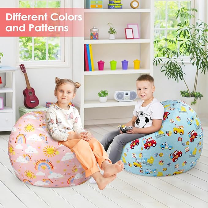 Bean Bag Chair for Kids Stuffed Animal Storage Beanbag Chairs,Toddler Toy Storage Organizer for Girls and Boys,Large 32'' Cover Only(No Filling