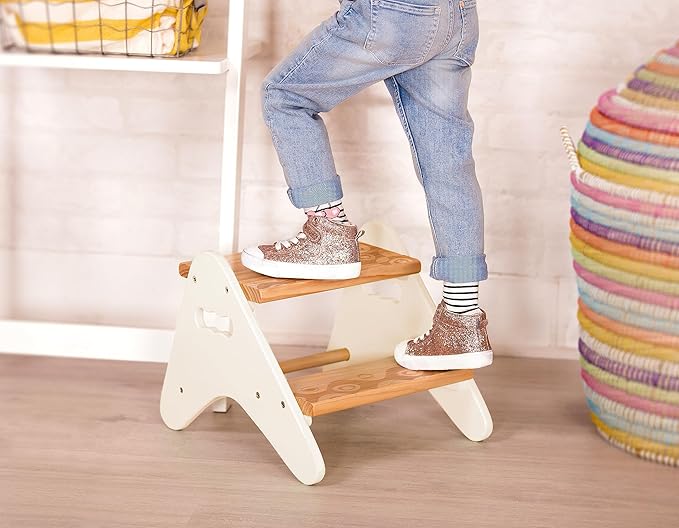 B. toys- B. spaces- Step Stool for Kids – Ivory & Wood Stepping Stool for The Bedroom, Bathroom, Kitchen – Furniture for Toddlers – Peek-A-Boost – 2 Years +