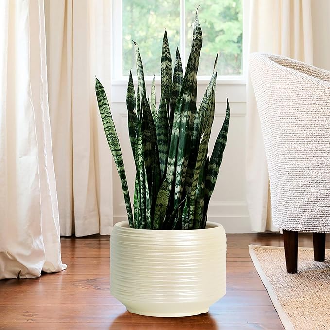 10 Inch Ceramic Plant Pot with Drainage – Large Flower Pot for Indoor Outdoor Plants, Modern Decorative Planter for Patio, Balcony, Garden, or Home Decor