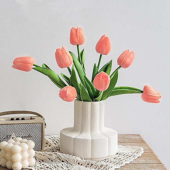 20pcs Pink Artificial Tulip Fake Flower 12.9 Inch Spring Mother's Day Easter Gift for Home Kitchen Wedding Decoration