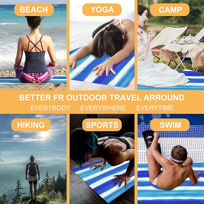 Beach Towel Oversized, Watercolor Blue Stripes Microfiber Beach Towels, Lightweight, Absorbent, Quick Dry, Sand-Free Beach Blanket, Unique and Ideal Gift for Camping, Pool,Yoga, 29.5” X 59”