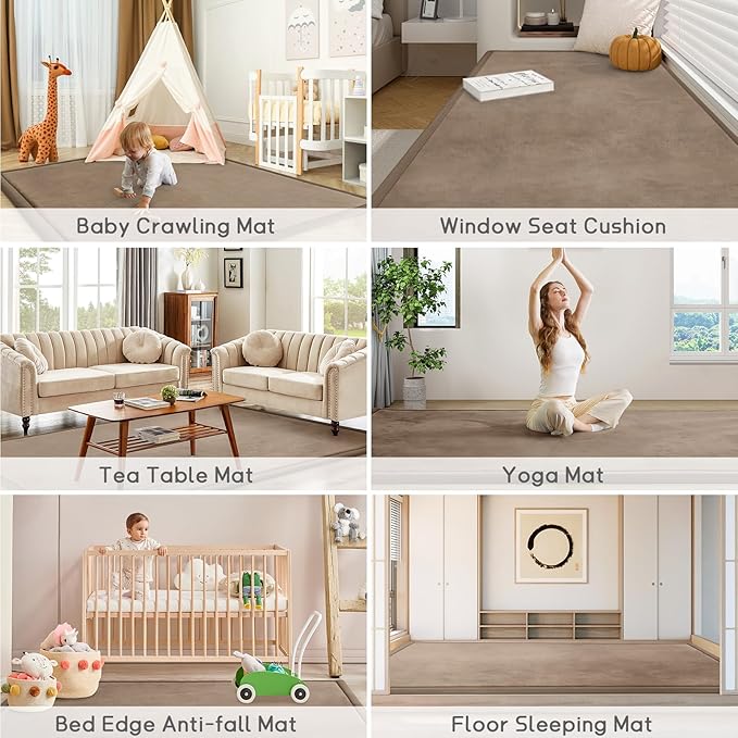 Baby Play Mat for Floor Tummy Time Mat Nursery Rug Muscle Mat Area Rug Playroom Rug Tatami Mat 4'11x3'28" Memory Foam 1.3" Thick Crawling Mat For Babies,Toddlers, Infants, Kids,Floor Mat(Brown)