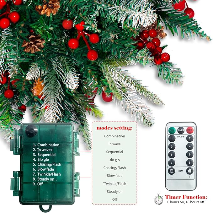 2 Pack Lighted Artificial Christmas Urn Filler, Battery Operated Pre-lit Xmas Pine Trees, Tripod Stake and 60 LED Lights, Holiday Porch Decorations for Porch, Yard, Garden, Flower Beds(Warm White)