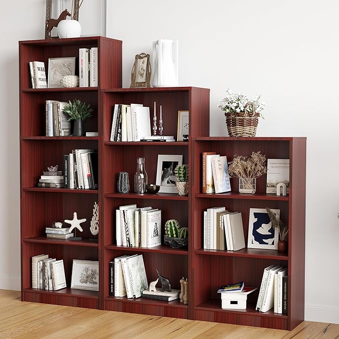 Bookshelf, Open Modern Bookshelf, 5 Shelf Bookcase with Freestanding Display Storage, Wooden Book Shelf for Bedroom, Living Room, Dinning Room, Office,Brown