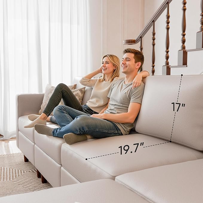 118.5" Faux Leather Modular Sectional Convertible Sofa, L Shaped Couch Set for Living Room, Large 8-Seater Comfy Cloud Couches with Movable Storage Ottoman DIY Combination - Whitesand