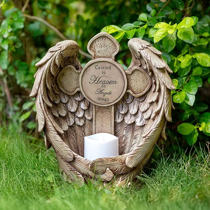 12" Solar Angel Wing Cross Garden Lights, Waterproof Memorial Grave Decorations Sympathy Gifts for Cemetery Outdoors Lawn Yard Home Patio Decor