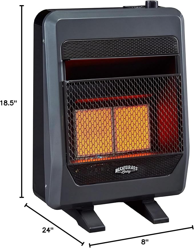 B20TNIR-BB Ventless Natural Gas Infrared Space Heater with Thermostat Control for Home & Office, 20000 BTU, Heats Up to 950 Sq. Ft., Includes Wall Mount, Base Feet, and Blower, Black