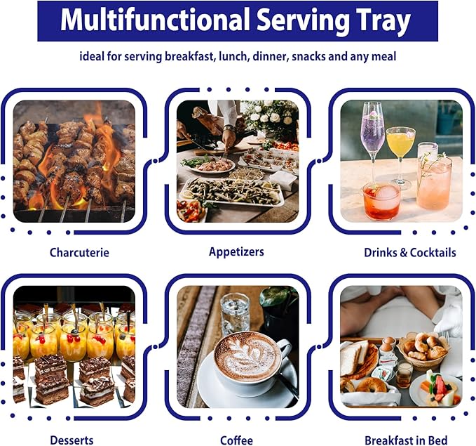 Bamboo Wood Serving Tray with Gold Polished Metal Handles, Decorative Tray Platter Coffee Table Tray Rectangular Wooden Breakfast Tray for Ottoman, Kitchen, Bedroom, Lap &Couch - 15x10.4 Inch