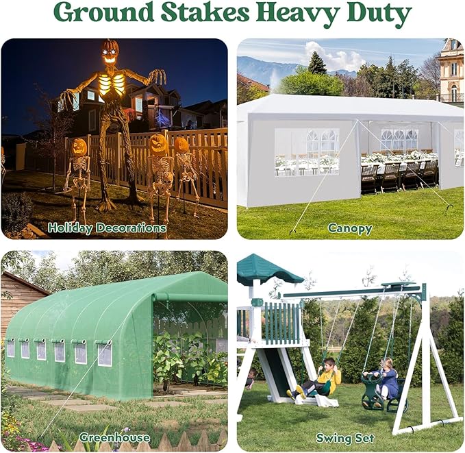 12 inches 12-Pack Trampoline Stakes Anchors High Wind Stake Heavy Duty U Hooks for Ground Lawn Garden Yard Stakes for Decorations Swing Set Shed