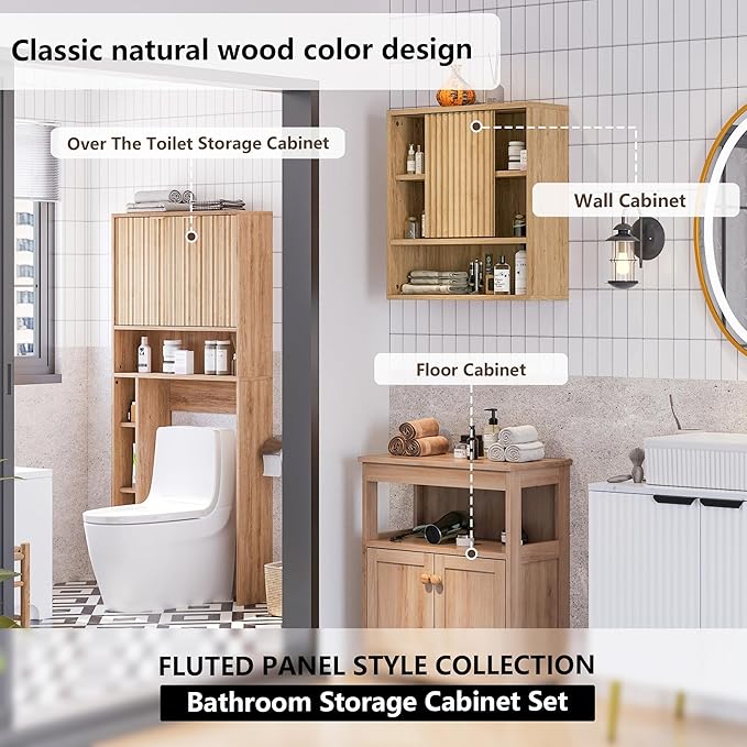 Bathroom Wall Cabinet Above Toilet Storage,Wall Mounted Storage with Adjustable Shelves, Space-Saving Modern Design for Bathroom & Laundry Room, Kitchen, Dining Room, Living Room