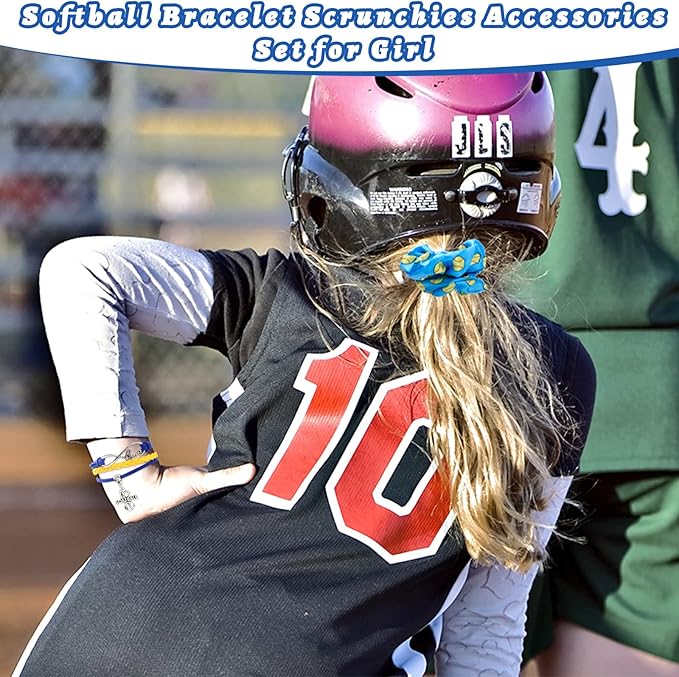 4 Pieces Sports Gifts Set - Hair Scrunchies, Elastic Hair Bands, Ball Charm Bracelet, Zipper Pouch, and Tumbler for Women