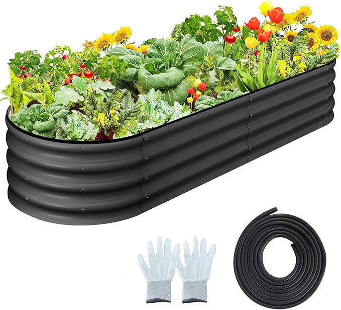 2 Pcs 4.5x2x1ft Oval Raised Garden Bed, Galvanized Raised Beds,Open-Ended Base Metal Raised Planter Beds,Garden Bed Outdoor,Planter Raised Boxes for Vegetables, Flowers,Tool-Free Asse,Gray