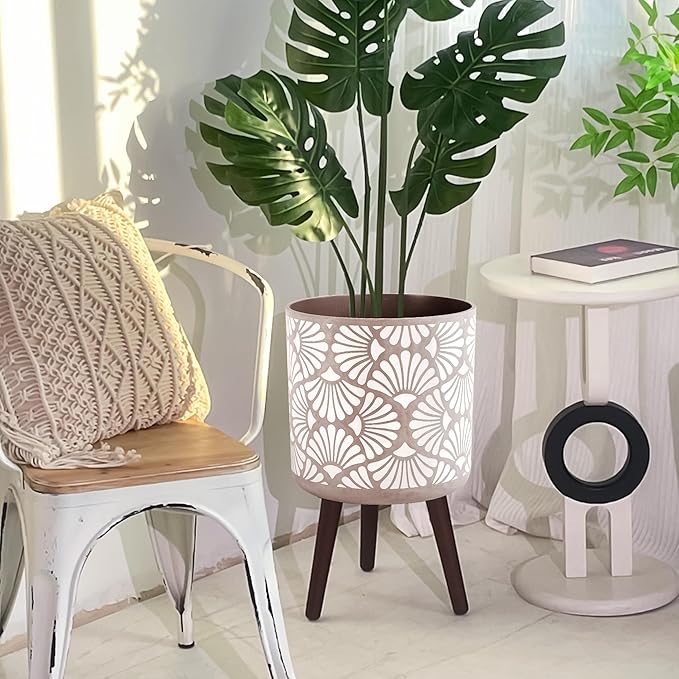 12 Inch Planter with Stand Mid-Century Tall Planter with Legs for Indoor Outdoor Plants