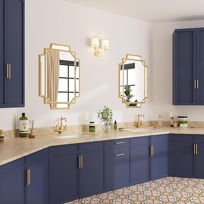 Bathroom Mirror for Wall Gold Farmhouse Wall Vanity Mirror for Over Sink Wood Framed Beveled Mirrors Deco(20 * 28IN/Gold)