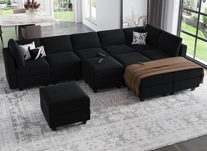 Belffin Storage Ottoman Module for Modular Sectional Sofa Square Seat Cube Velvet Foot Stool Black