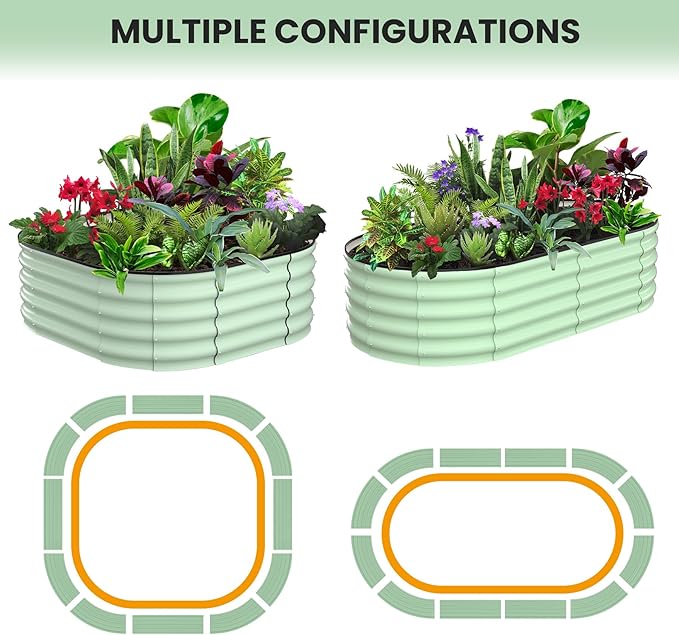 2 Pcs 6x3x1.5ft Oval Raised Garden Bed, Galvanized Raised Beds,Open-Ended Base Metal Raised Planter Beds,Garden Bed Outdoor,Planter Raised Boxes for Vegetables, Flowers,Tool-Free Asse,Green