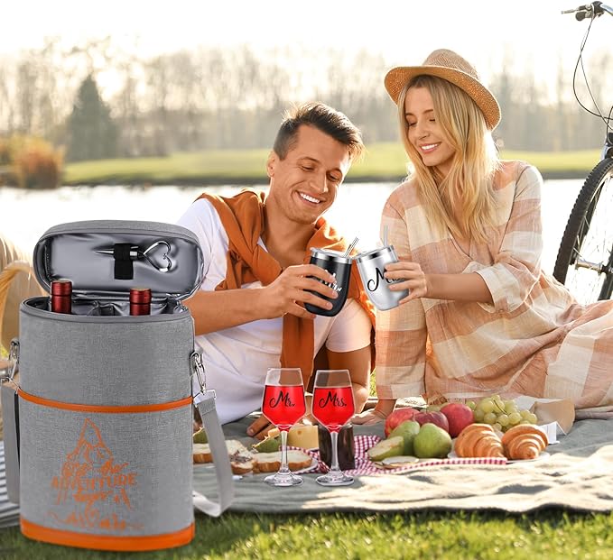 Berlune 12 Pcs Wedding Gifts for Couple 2024 Wine Gifts Set for Wedding Bridal Shower Gifts Anniversary Engagement Gifts for Newlyweds Mr and Mrs Gift Wine Cooler Tote Bag Wine Accessories Gifts Set