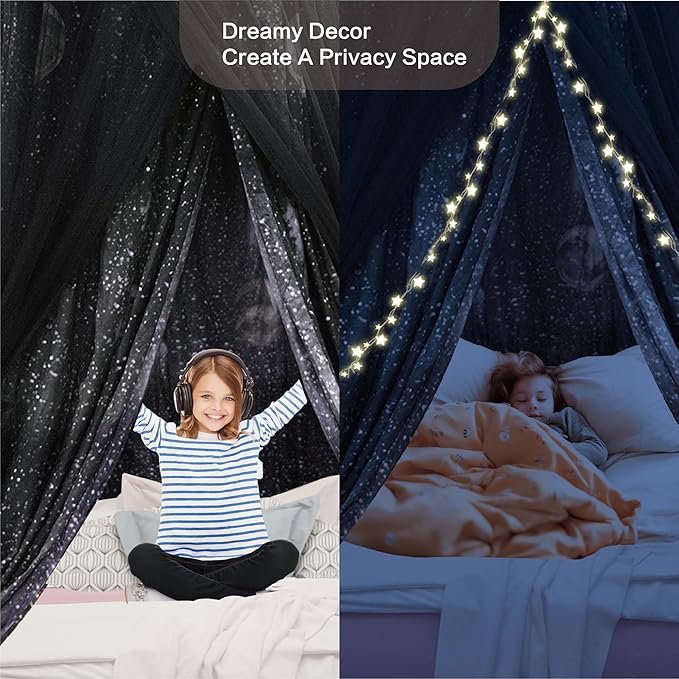 40"x 106" Bed Canopy for Girls & Adults, Double Layer Princess Round Dome Bed Curtain Canopy Drapes, Dreamy Mosquito Net Reading Nook, Bedroom Decoration (Moon)