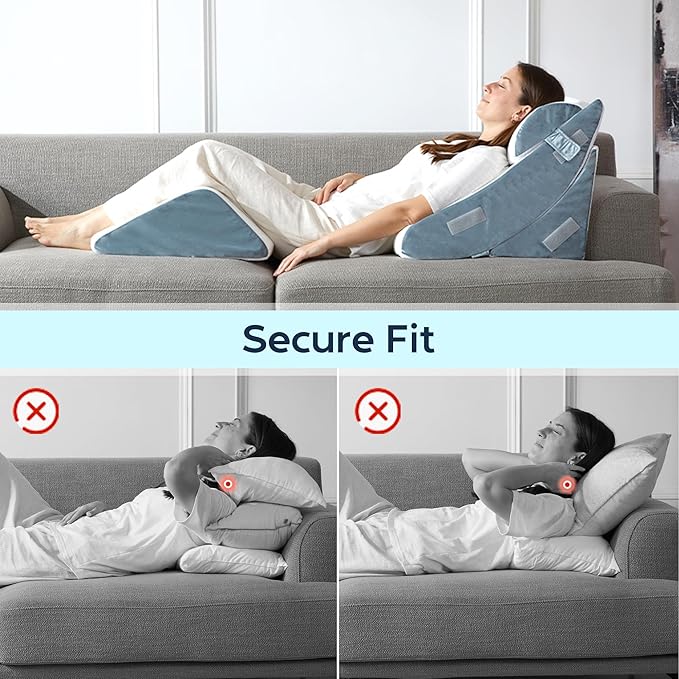 4pcs Orthopedic Bed Wedge Pillow for Sleeping, Memory Foam Pillows Set for Post Surgery, Back and Leg Pain Relief, Triangle Adjustable Support Pillow with Travel Bag