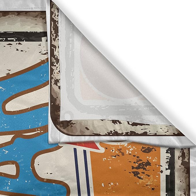 Ambesonne Tiki Bar Long Kitchen Curtains, Rusty Vintage Sign Aloha Exotic Cocktails and Coconut Drink Antique Nostalgic, Two Panels Drapes with Rod Pocket Room Decor, 55" x 45", Blue Brown