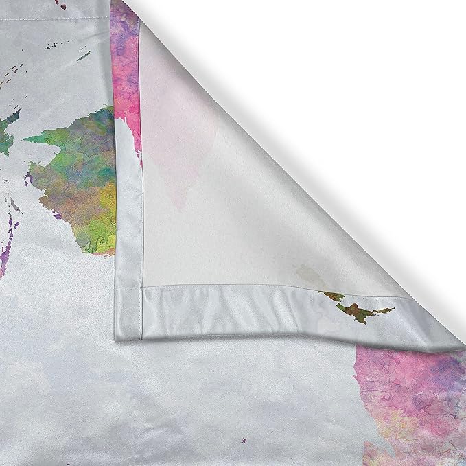 Ambesonne Watercolor Long Kitchen Curtains, Multicolored Hand Drawn World Map Asia Europe Africa America Geography Print, Two Panels Drapes with Rod Pocket Room Decor, 55" x 45", Gray Purple