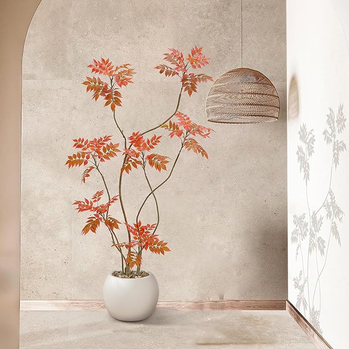 Artificial Mahonia Fortunei Tree 6ft,Tall Fake Plant Artificial Sumac Tree, Faux Plants Indoor Fake Plants Decor with Pots for Home Office Bathroom Bedroom Living Room Decorations Housewarming