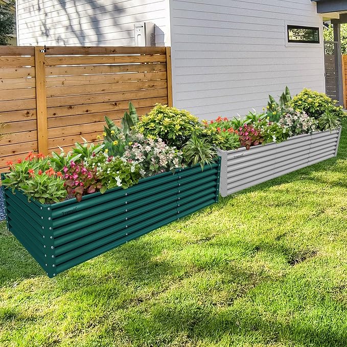 1 Pack 8x3x2FT Galvanized Raised Garden Bed Kit Retangular Metal Ground Planter Box Outdoor Bottomless Planter Raised Beds for Vegetables Flowers Herbs Fruits, Green