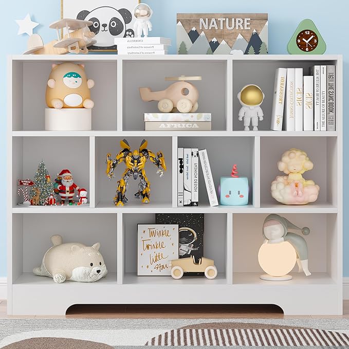 Book Shelf Set of 2, 10 Cubes Storage Organizer, 3-Tier Open Bookshelf Wooden Bookcase, Freestanding White Bookshelf Cube Shelf for Living Room